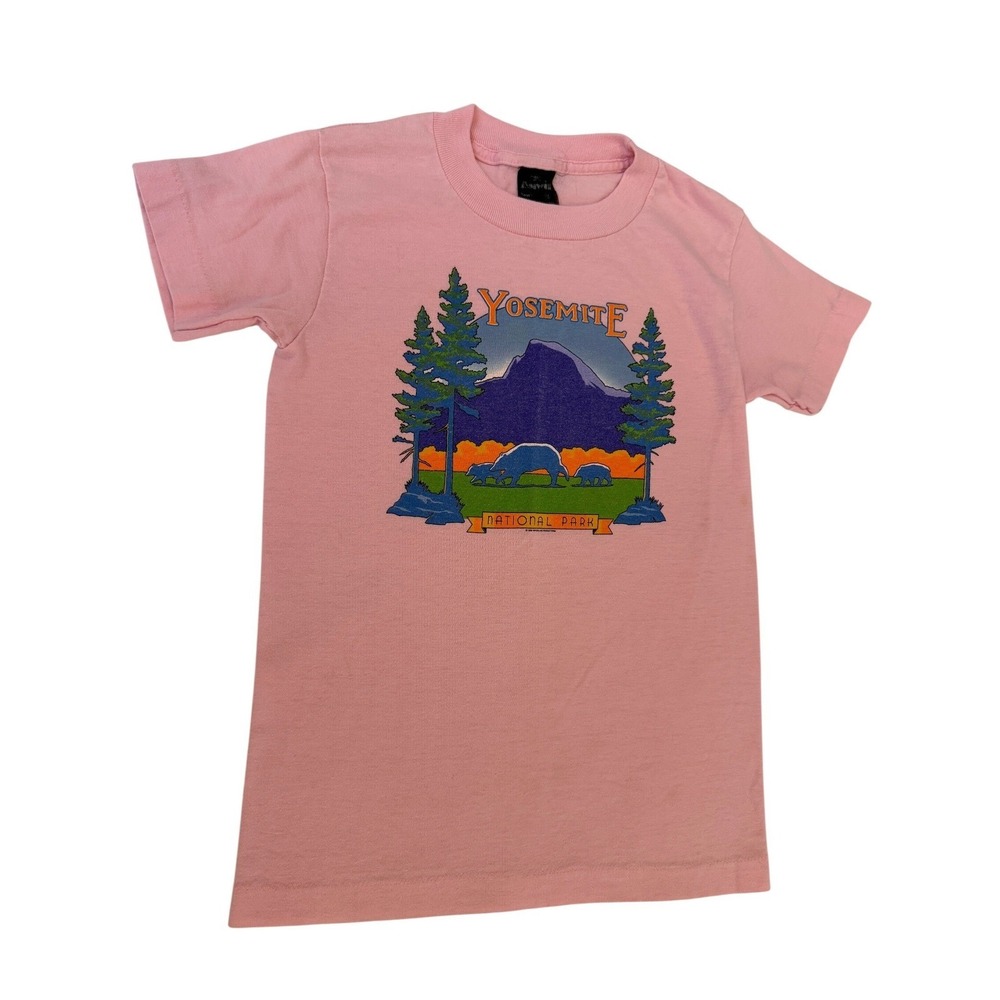 Vintage Yosemite National Park Bear Graphic Tee Pink Anvil Youth Size M